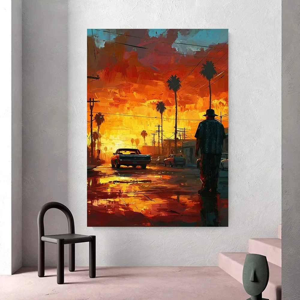 لندن حافلة مصر باريس برج إلفير سيتي سكيب سانتوريني السفر قماش طباعة جدار صورة فنية ديكور غرفة المعيشة الجمالية