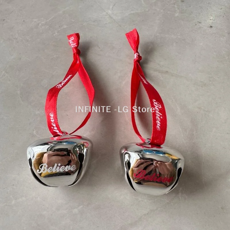 Polished Silver Metal Christmas Jingle Bells With Believe Print Red Ribbons For Xmas Tree Decor Holiday Party Home Ornaments