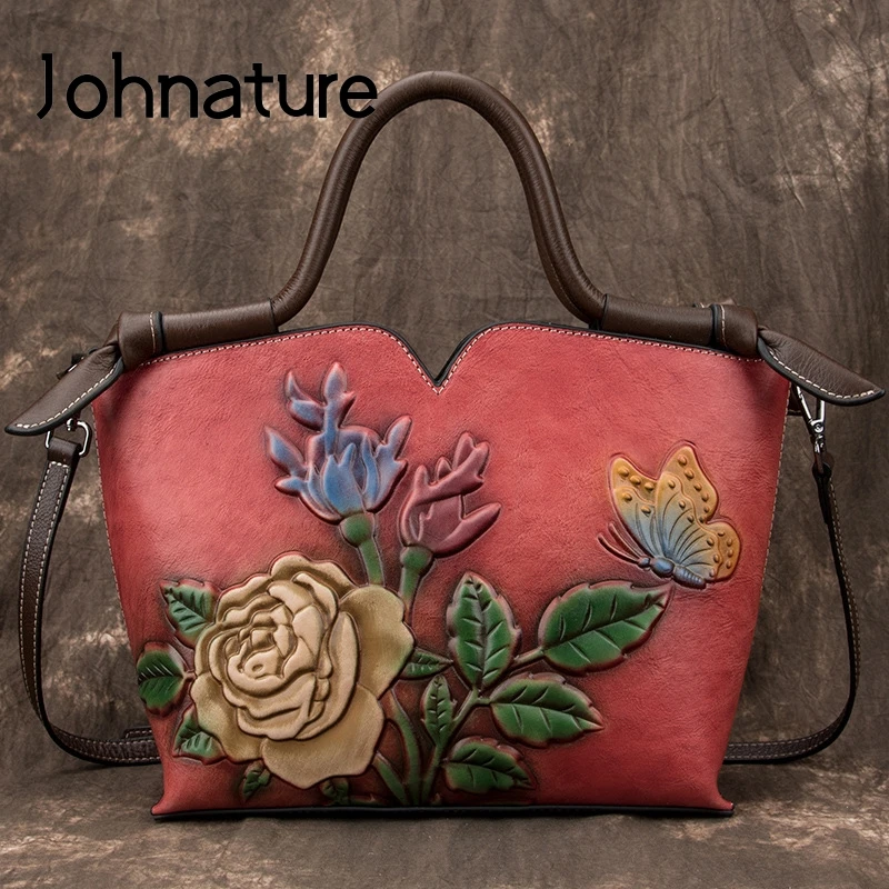 Johnature retrò semplice di grande capacità borse di lusso in vera pelle borse da donna 2024 nuove borse a tracolla e a tracolla in pelle bovina