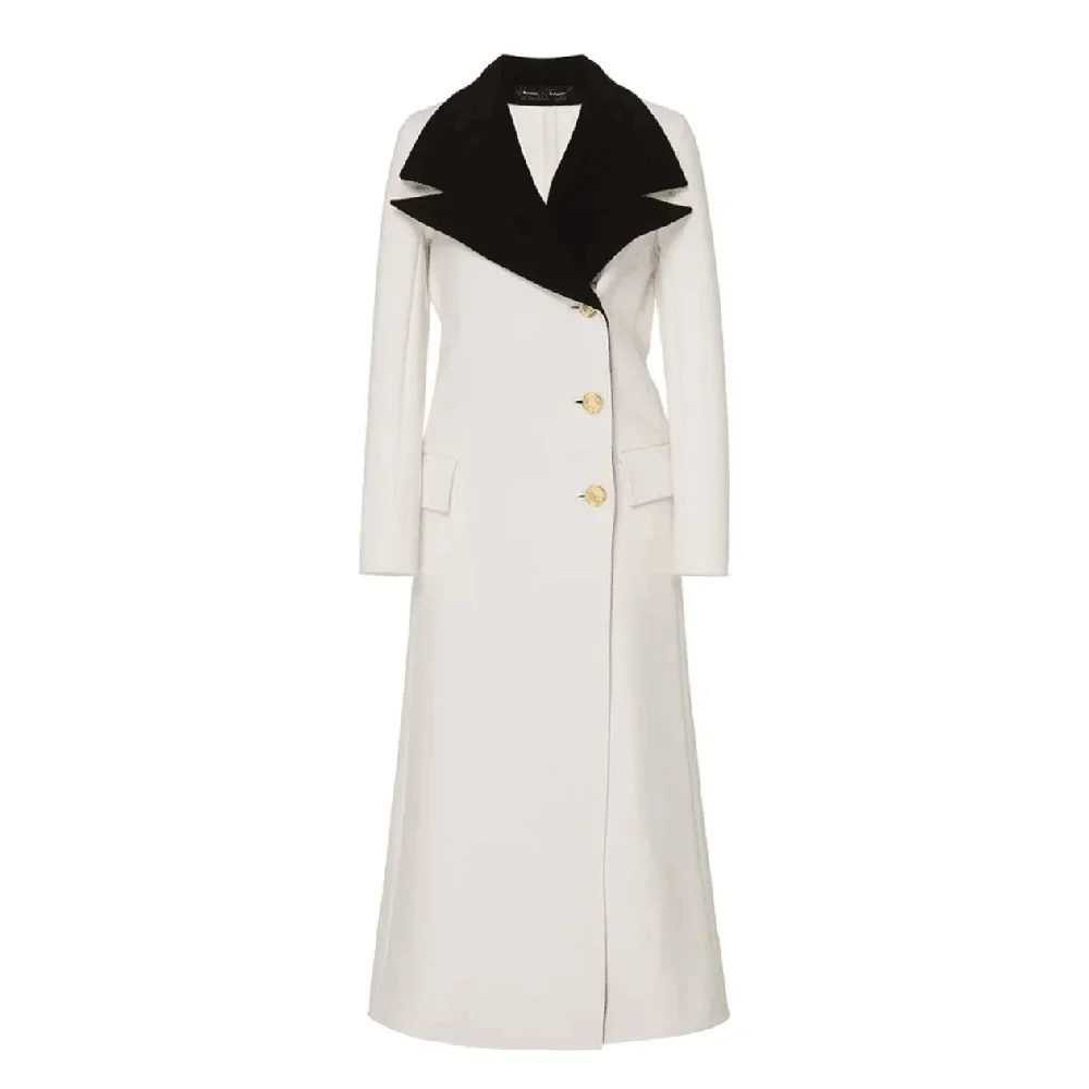 Women Overcoat Suit Blazer Trench Coat Jacket Splicing Color White Black Formal Prom Dress Custom Made