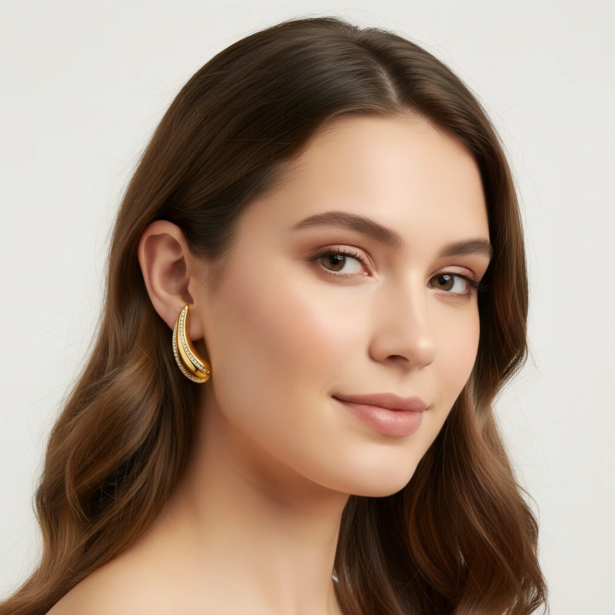 Fashion Gold Color Luxury Stainless Steel Micro Inlaid Crystal Feather Stud Earrings for Women Waterproof Jewelry