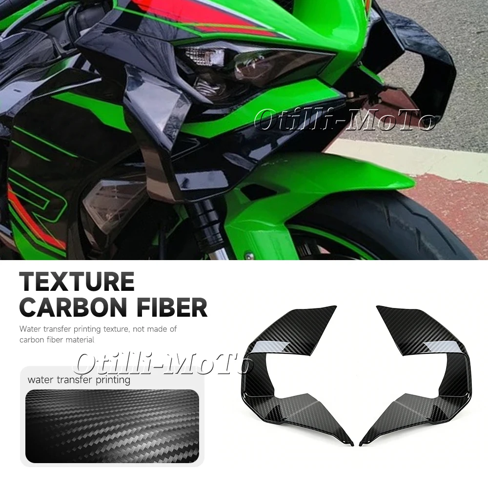 For Kawasaki ZX6R ZX636 2024-26 Motorcycle Accessories Front Wing Carbon Fiber Texture Aerodynamic Side Wing Fixed Wing Spoiler