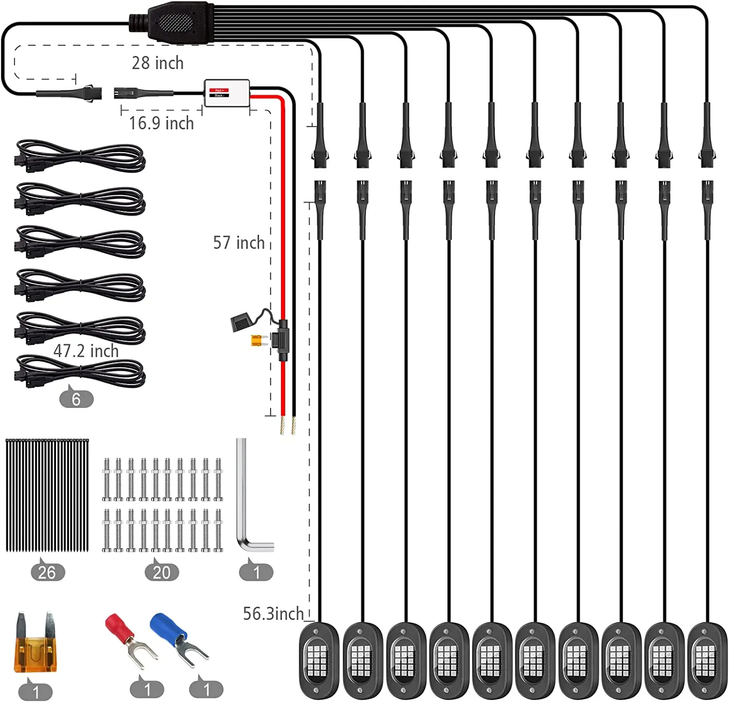 RGB LED أضواء الصخور لسيارة جيب ، ضوء الهيكل ، مزامنة الموسيقى ، underتوهج ، IP68 ، قارب على الطرق الوعرة ، بلوتوث App التحكم ، 4 ، 6 ، 8 ، 10 ، 12 في 1