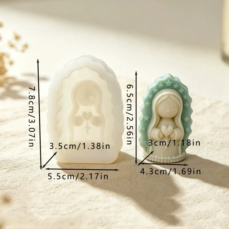 3D Prayer Virgin Mary Aroma Soap Plaster Wax Clay Craft Ornaments Making Mold DIY Praying Girl Candle Silicone Mold Home Decor 6