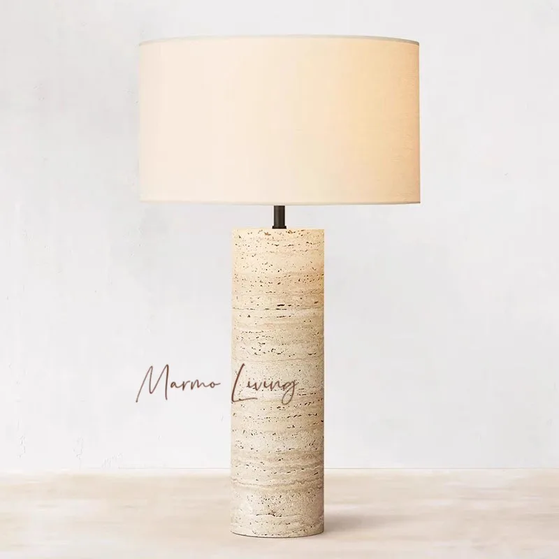 American retro natural marble table lamp villa designer model room living room bedroom hotel desktop