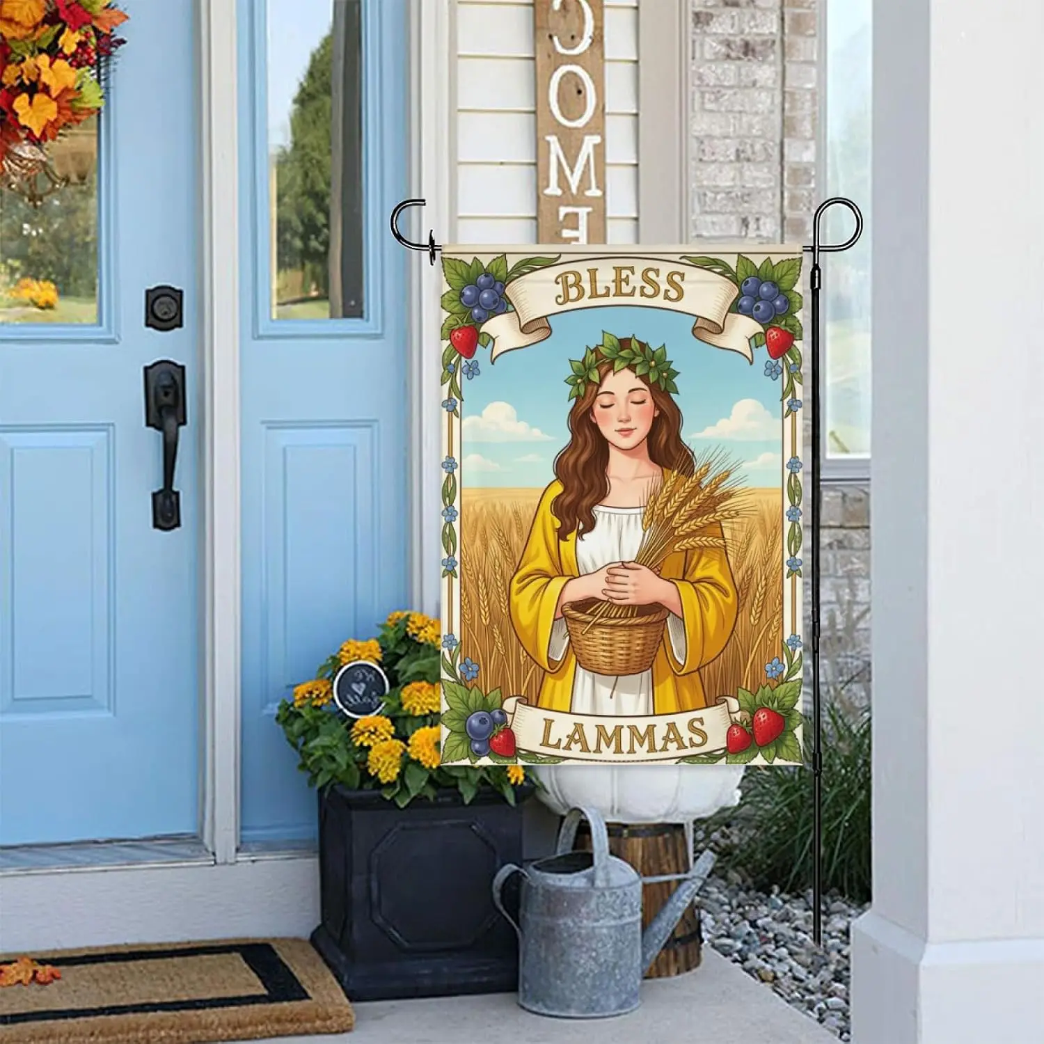 Bless Lammas Garden Flag 12×18in Double Sided Harvest Wheat Berry Farmhouse UV Protected Fade Resistant Outdoor Yard Flag fo yyi