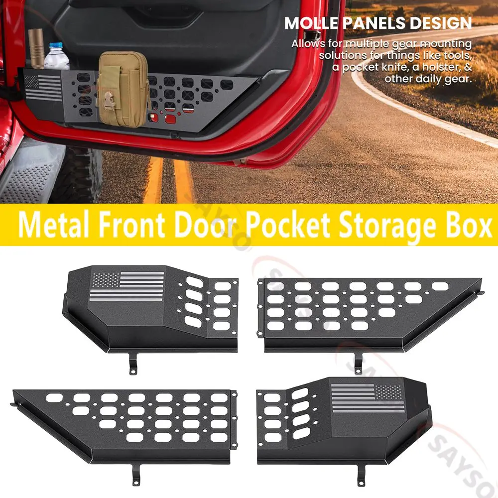 Set Metal Front Door Pocket Storage Box for Jeep Wrangler JL JLU 4XE 2018+ & Gladiator JT 2020+(Not for Power Seats), 4PCS