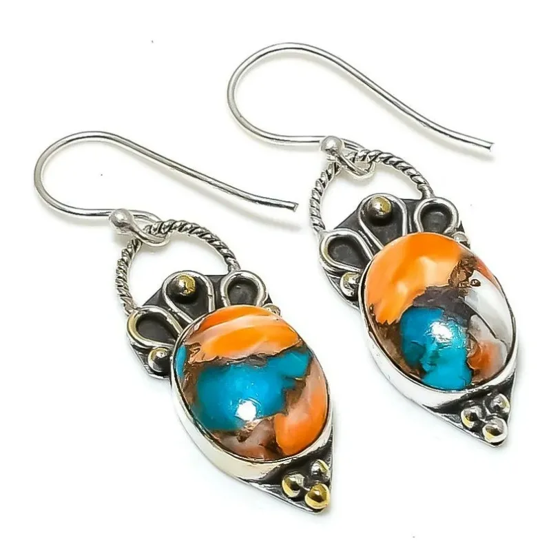 Böhmischer Stil, zarte, farbige, synthetische, türkisfarbene, silberne Tropfenohrringe für Damen, eleganter Vintage-Schmuck für Festlichkeiten
