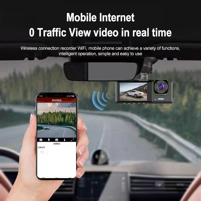 Enregistreur de conduite avec connectivité mobile, caméra de recul, image des barrage, GPS, DVR 3 caméras, écran IPS 2 pouces, HD 1080p, 100W