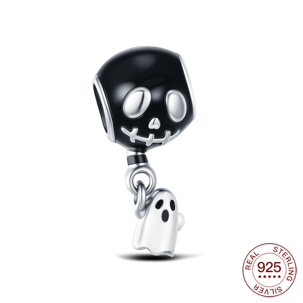 

2025 925 Sterling Silver Halloween Charm Ghost Balloon Beading For Women Men Making DIY Bracelet Party Jewelry Gift