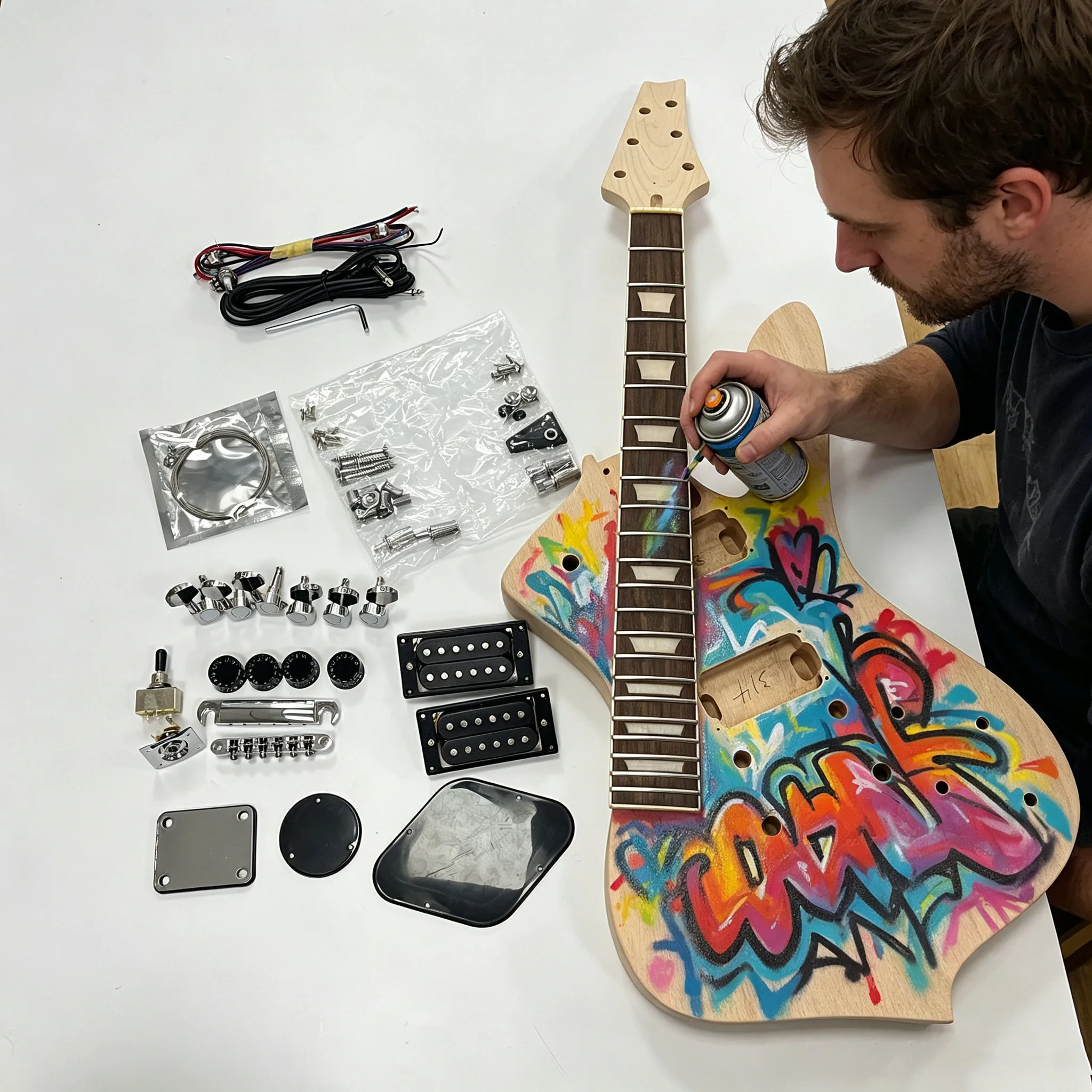 Brand-new DIY Electric Guitar Ice Beauty Set (Six String) Rosewood Fingerboard, Mahogany Body, Rosewood Pegs. Electric guitar-themed gift. Free shipping.