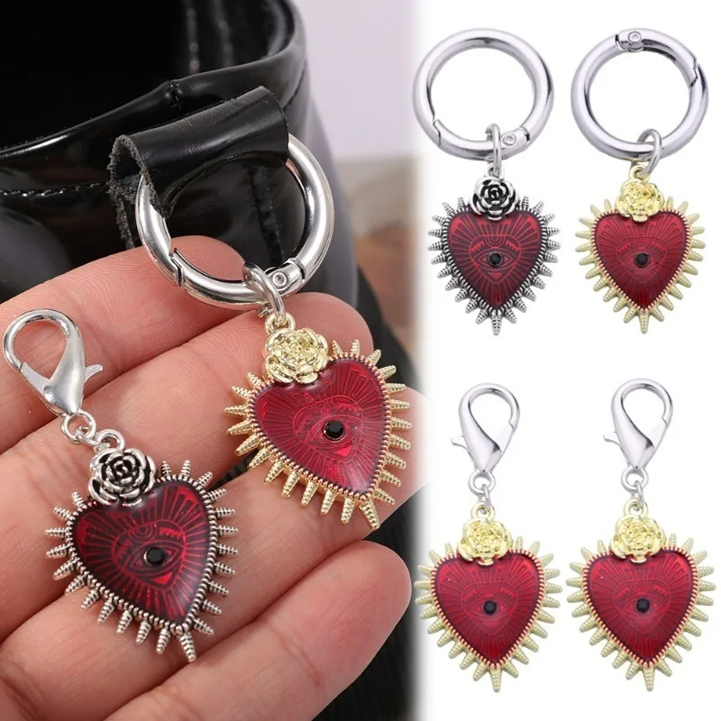 

Gothic Evil Eye Red Heart Pendant Shoes Decorations Y2k Punk Metal Martin Boots Shoes Buckles Snap Hook DIY Jewelry Accessories