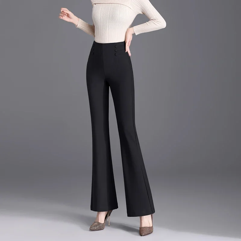 

High Waisted Versatile Micro Flared Pants Women's Solid Patchwork Button Pockets Fashion Korean Simple Casual Straight Trousers