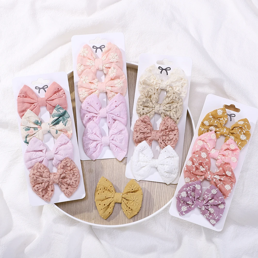 

4Pcs/Set Lovely Bowknot Clips Hairpins Baby Girl Fresh Pastoral Style Hairclips Hair Accessories Kids Print Hollow Hairgripe