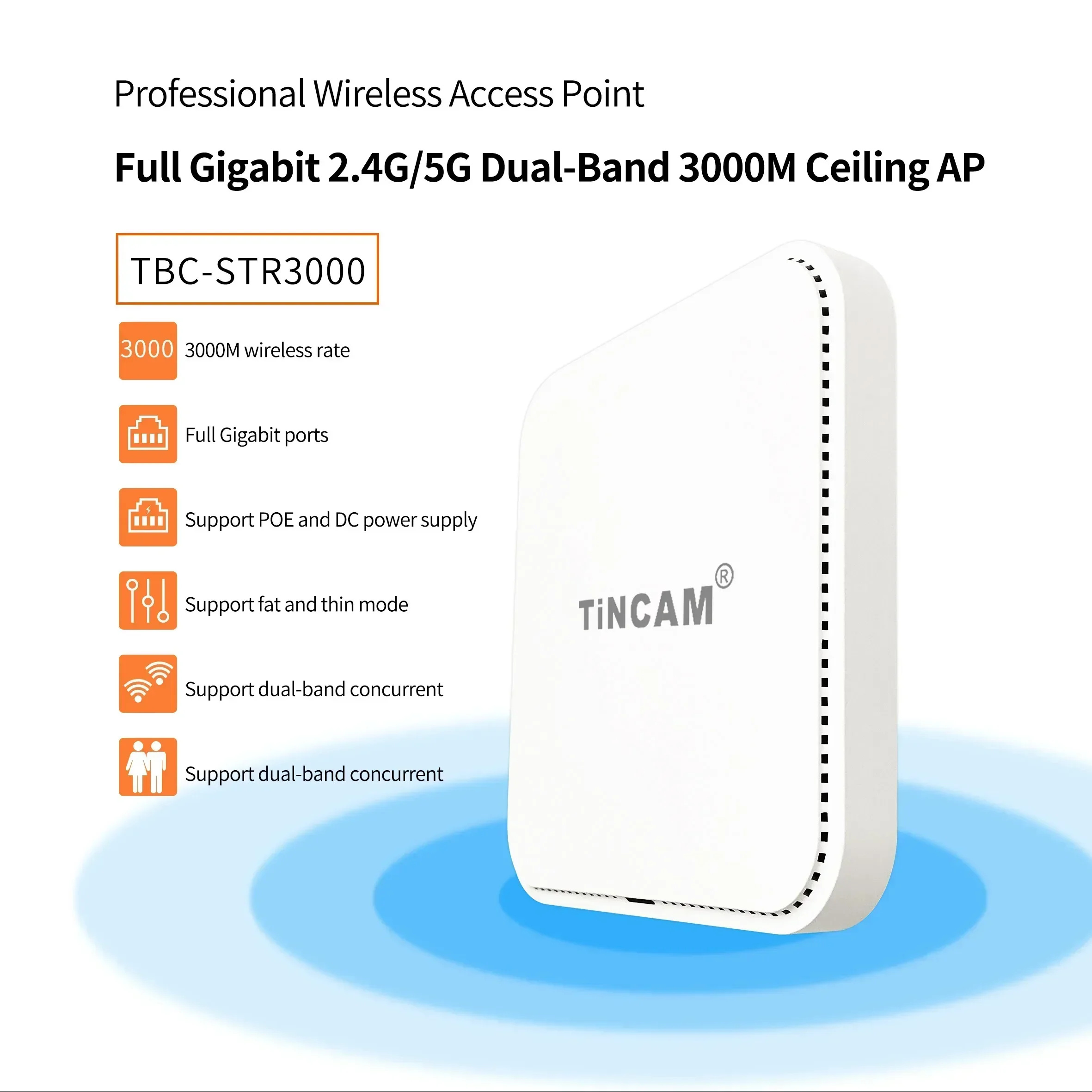 2025 TiNCAM Gigabit 2.4G/5G  Ceiling Wifi 6 Wireless AP 3000Mbps Dual Band Supporting POE Ceiling Mount Access Point CPE Outdoor