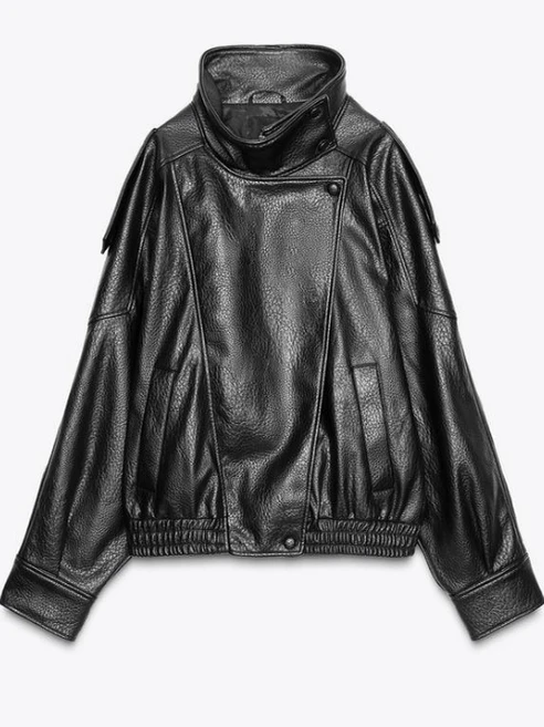 

Новая женская байкерская куртка из искусственной кожи, свободная посадка, длинная застежка-молния све, искусственный материал, пригородная одежда, осенний сезон