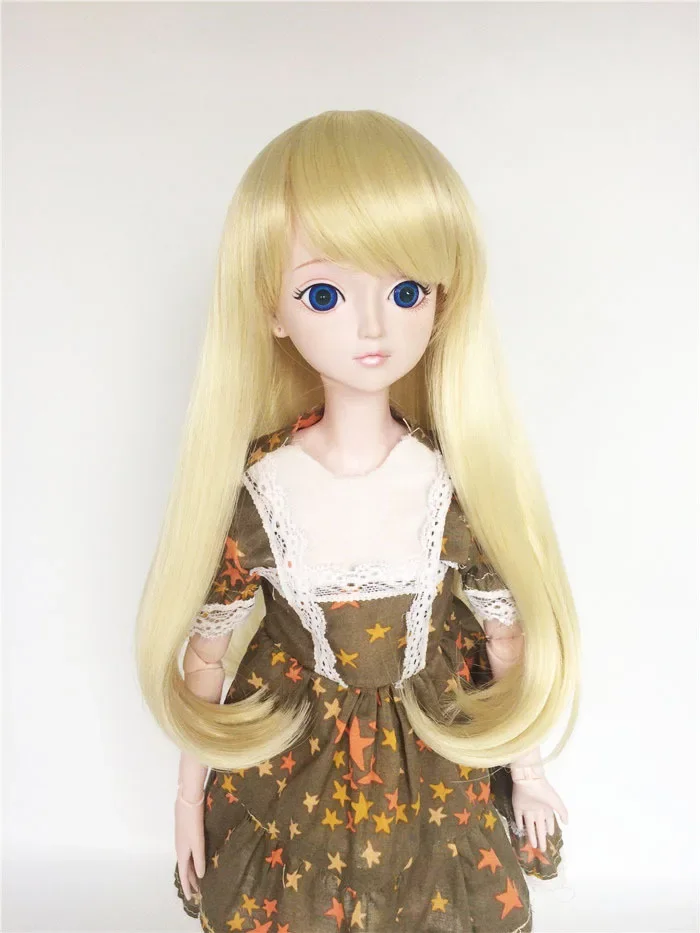 BJD SD 1/3 1/4 1/6 wig doll high temperature doll hair fiber heat-resistant silk wig light gold trim fringe pear head doll wig