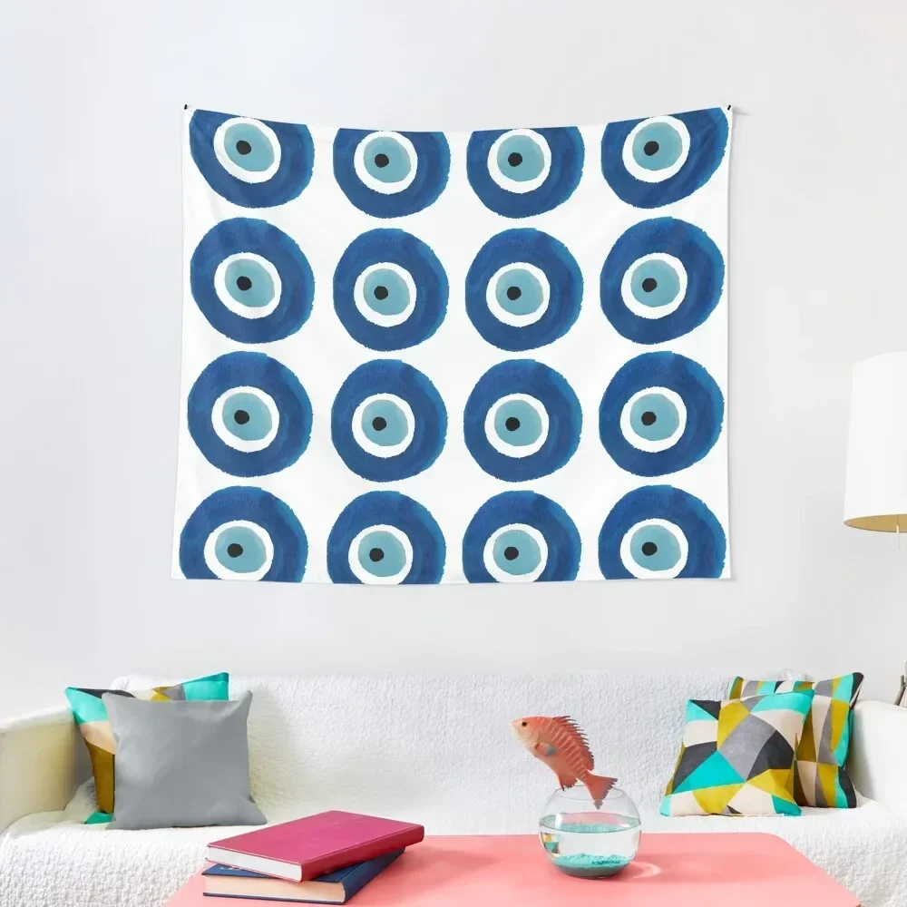 

Watercolor Evil Eye Pattern (Nazar) Dark and Light Blue Tapestry Decorative Paintings Decoration Aesthetic Tapestry