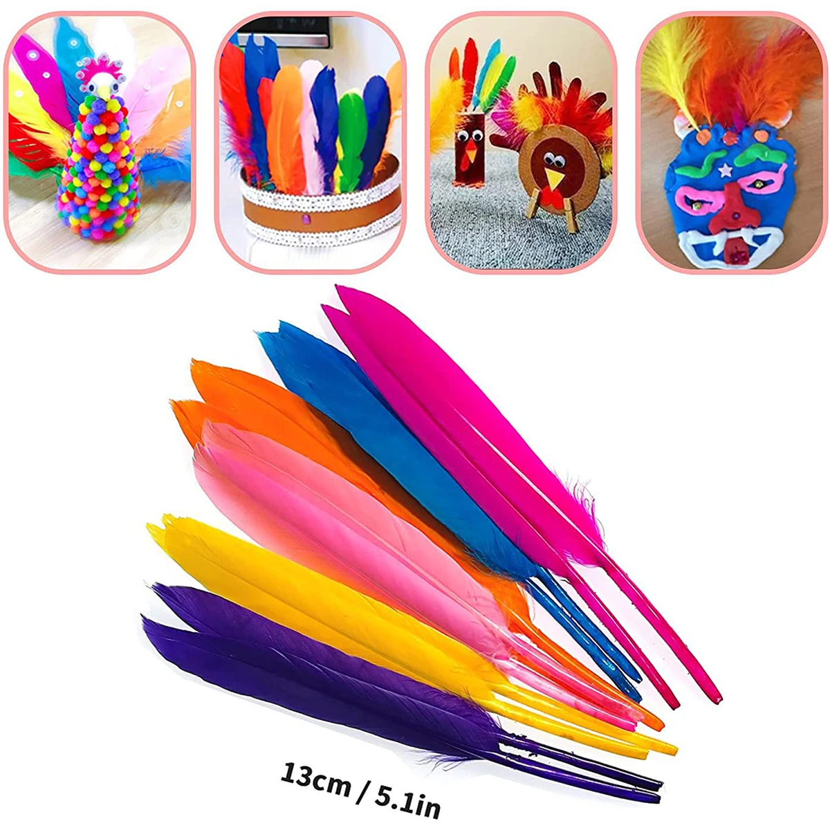 Kids Creative Plush Stick Pompoms Rainbow Colors Feather Eyes Sticker Educational DIY Toys Handmade Art Craft Devoloping Toys