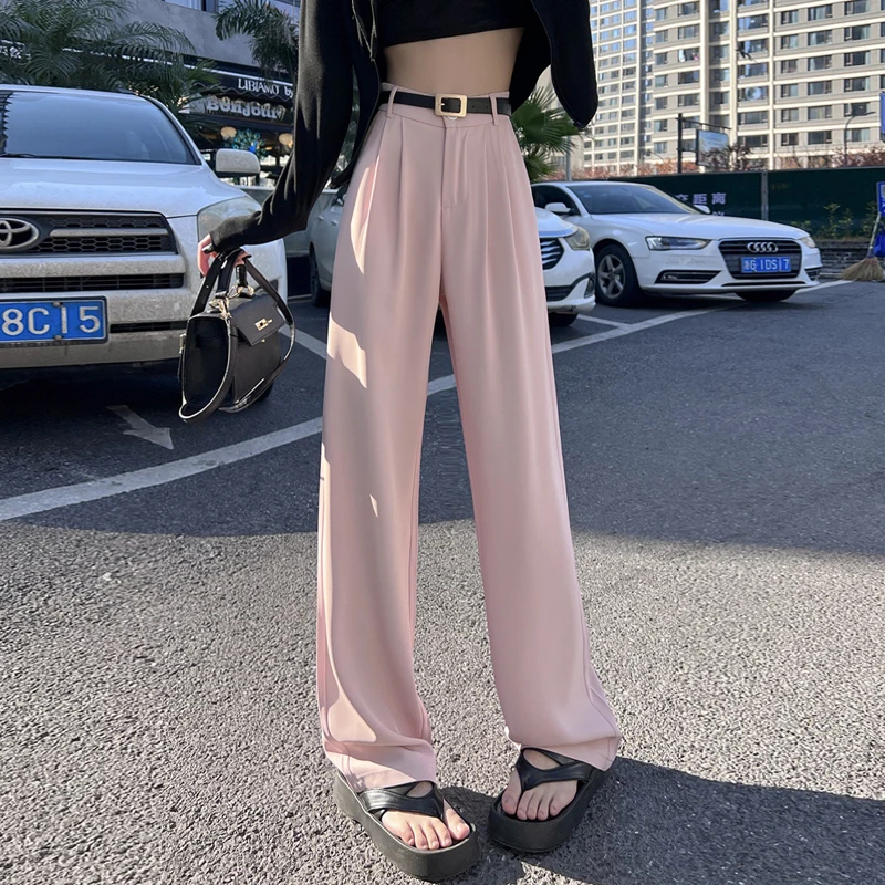 

Women's Clothing 2024 New Pink Suit Pants High Waist Wide Leg Pants Straight Loose Casual Pants Korean Baggy All-match Trousers