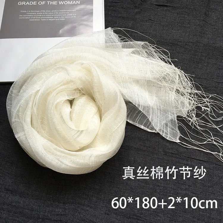 Pure White Silk Cotton Scarf for Plant Dyeing White Scarf Wax Dyed, Blue Dyed White Embryo Fabric Spring and Autumn Thin Shawl