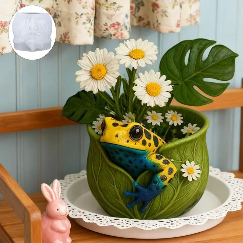 62KD Flower Pot Concrete Mold Frogs Statue Silicone Mold Succulents Planter Molds