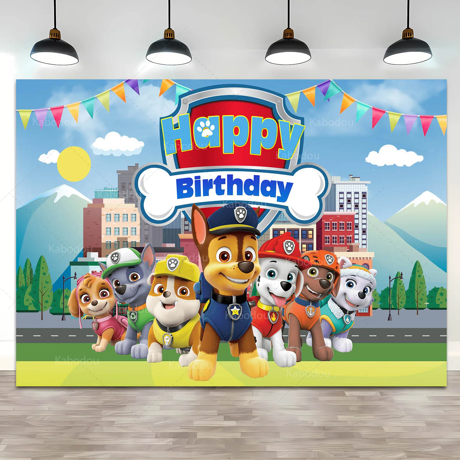 Paw Patrol Happy Birthday Party Backdrop Decoration Boy Kids 1st Baby Shower Photography Background Puppy Photo Banner Poster