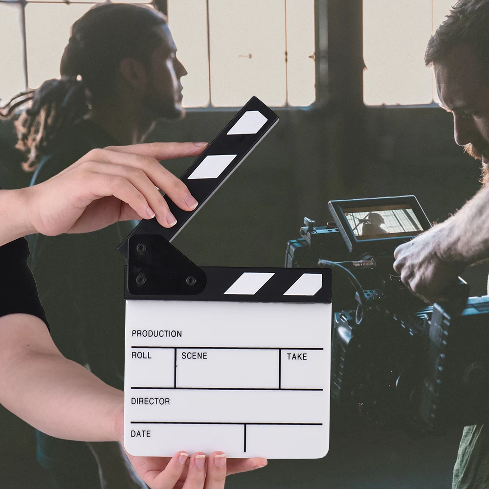 Film Director Clapperboard Compact Size Acrylic Clapboard Dry Erase TV Film Movie Director Cut Action Scene Clapper Board Slate