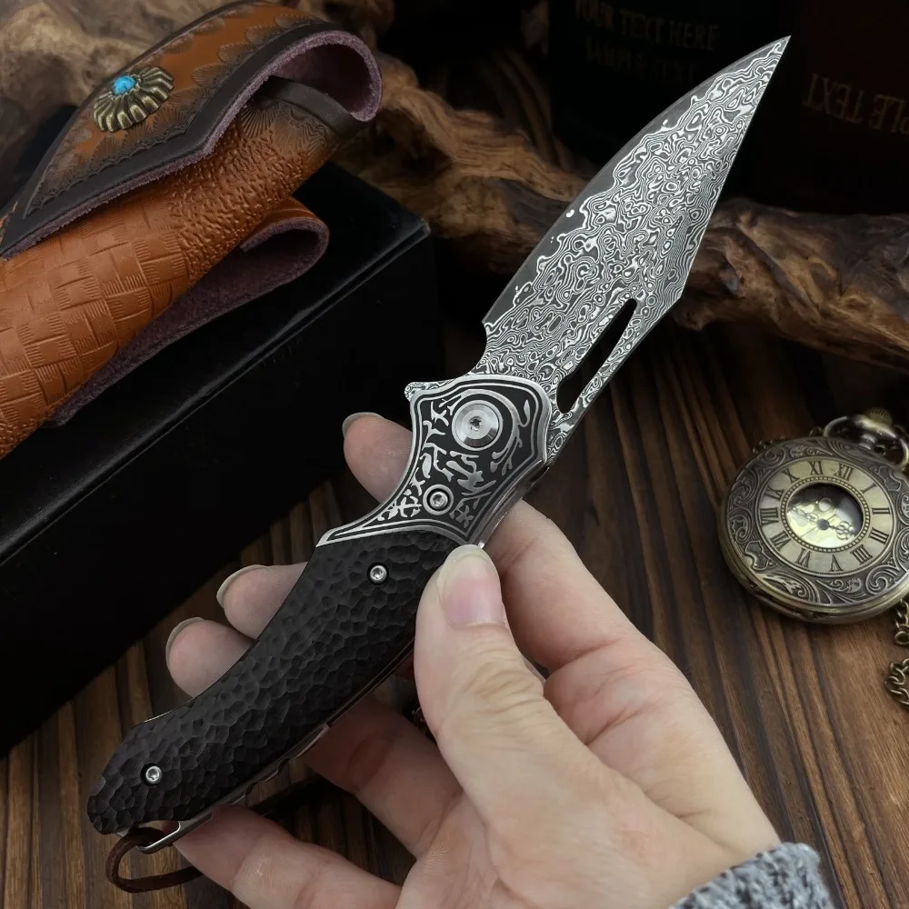 

Многофункциональный складной нож для активного отдыха с клинком из дамасской стали и рукоятью из эбенового дерева, портативный инструмент для кемпинга и охоты, карманный нож