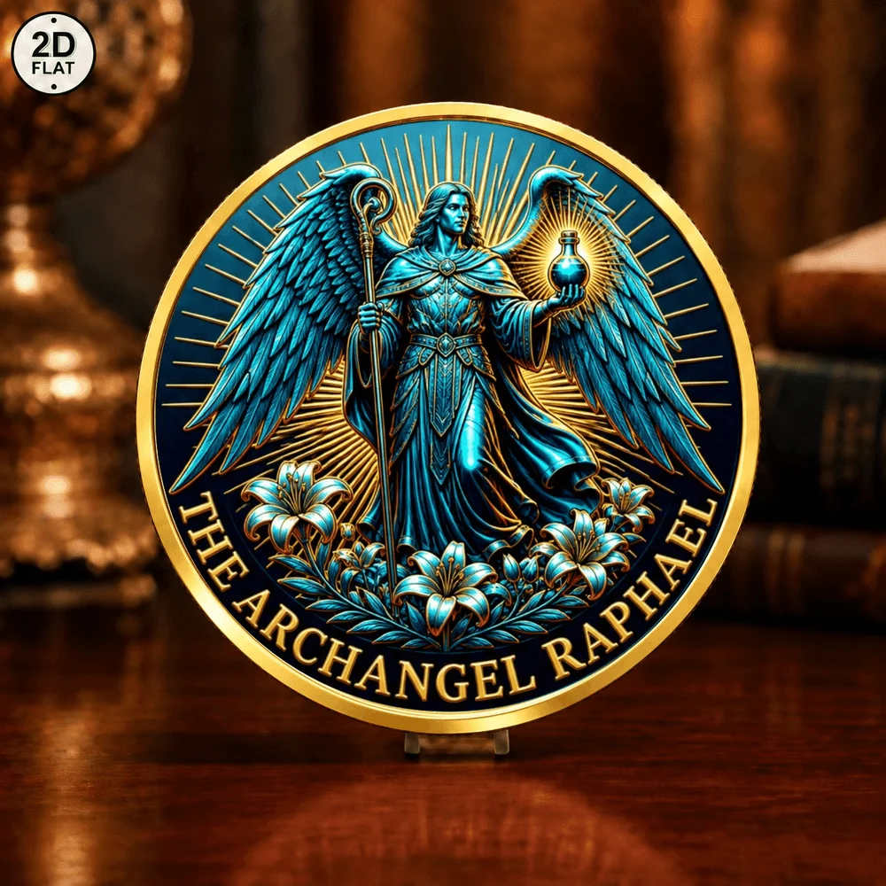 1pc Archangel Raphael & Archangel Uriel Commemorative Coin 2D Christian Angel Art Collectible Medal Inspirational Religious Gift