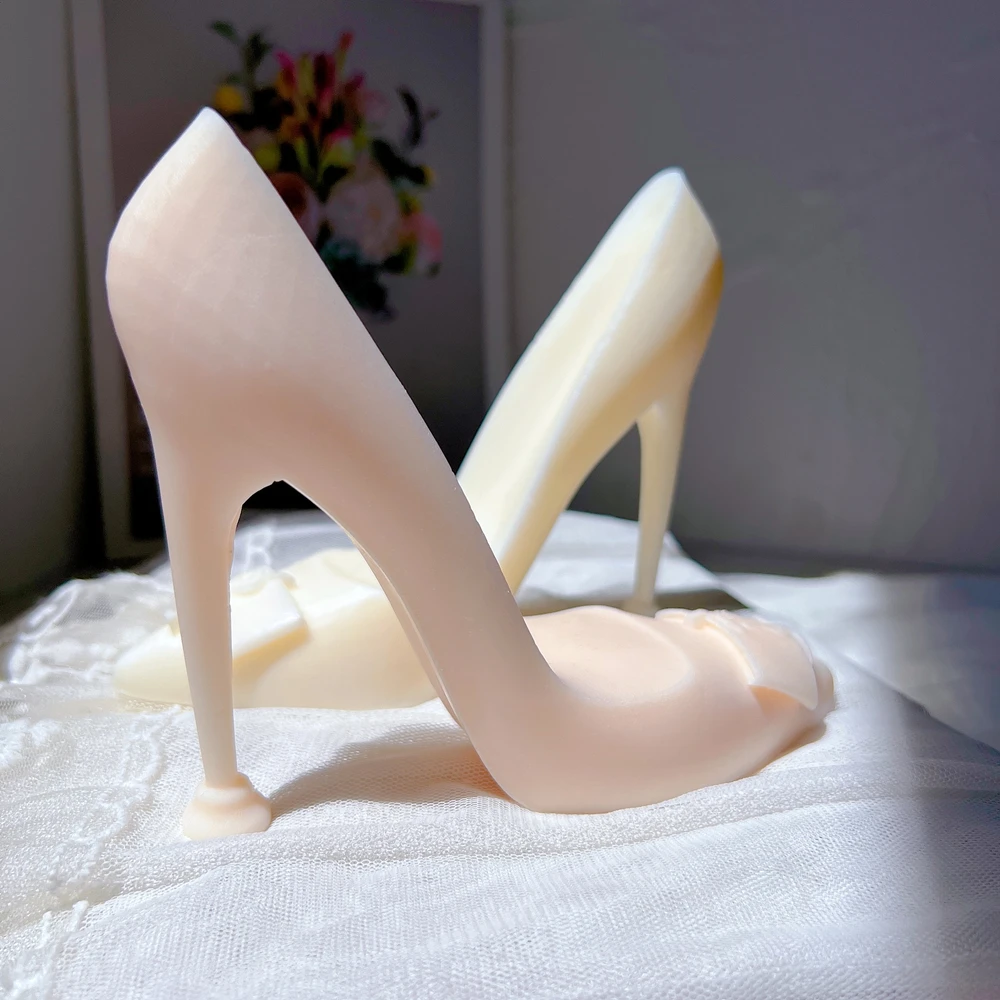 Lady High Heel Shoes Silicone Candle Mold Women\'s Point Toe Shoe Female Quinceanera Decor Gifts Wax Silicone Molds