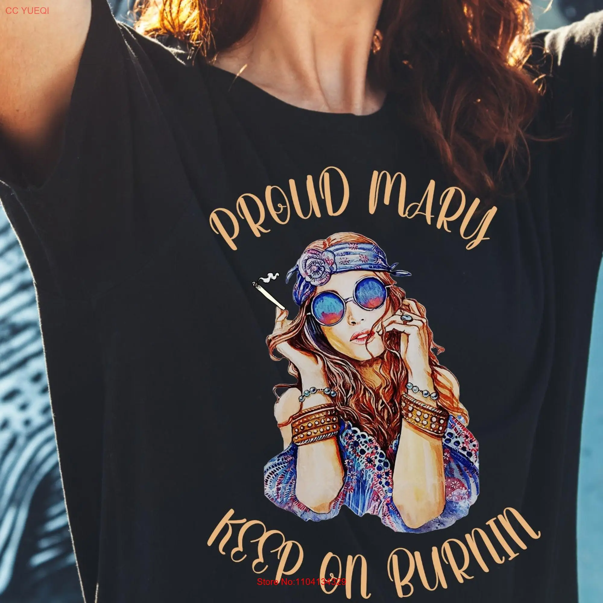 Proud Mary Keep On Burnin Hippie T Shirt Trendy 60s 70s Vintage Soul Peace Love Rock n Roll Grunge long or short sleeves