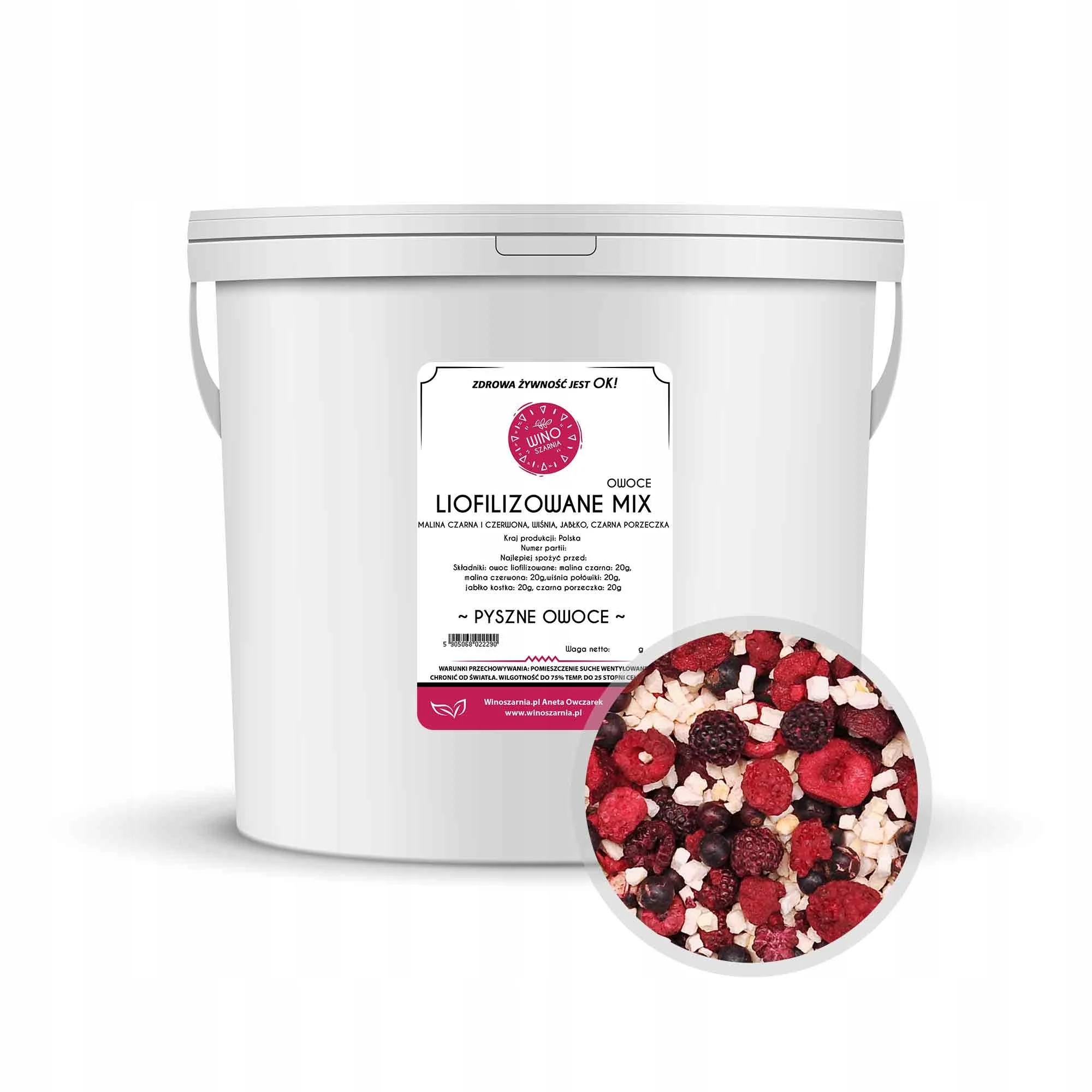 Vriesgedroogde fruitmix 100g Framboos, Kers