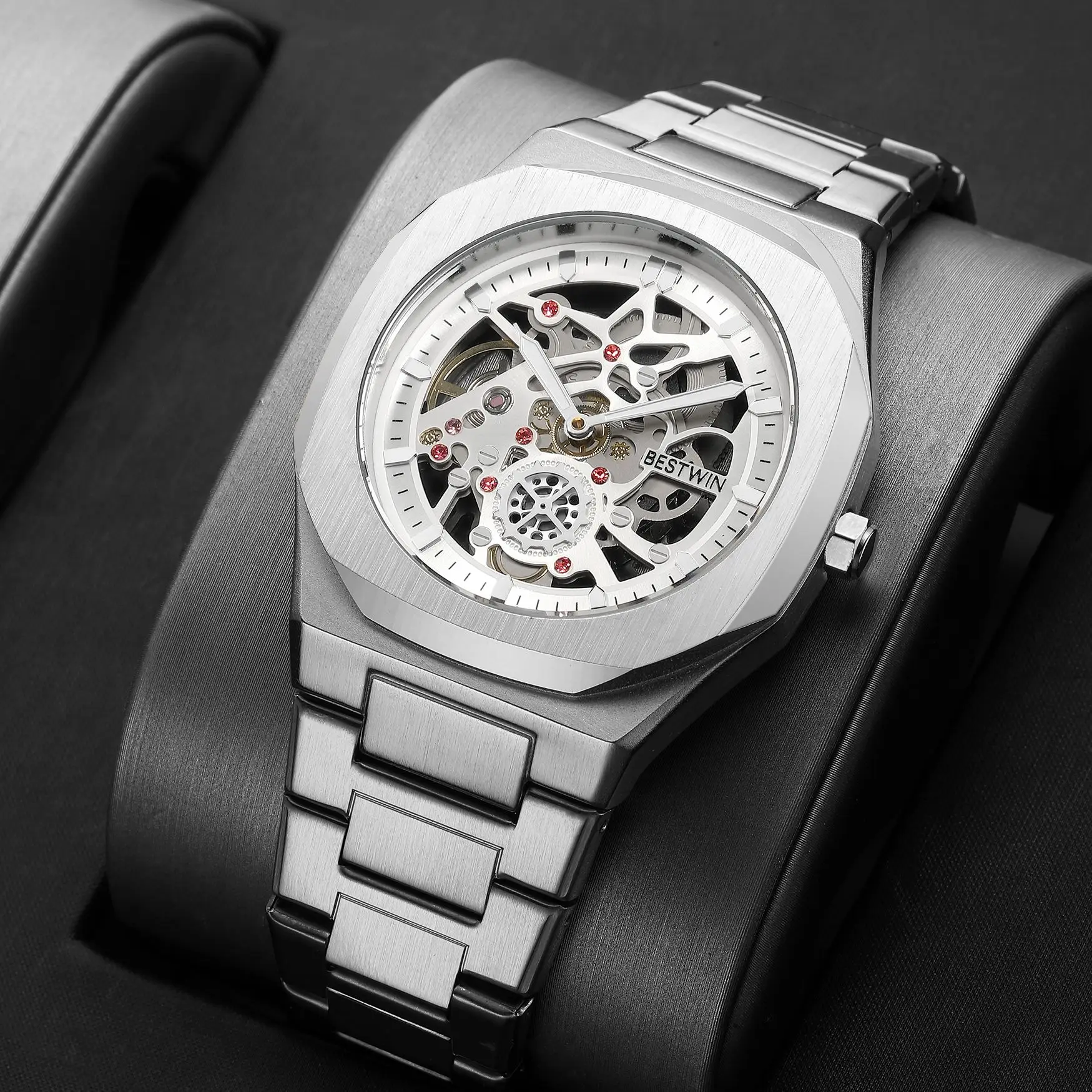 New Octagonal Design Quartz Wristwatches Men Golden Stainless Steel Dress Watch Date/Week Functions Luxury Clock Man 2023