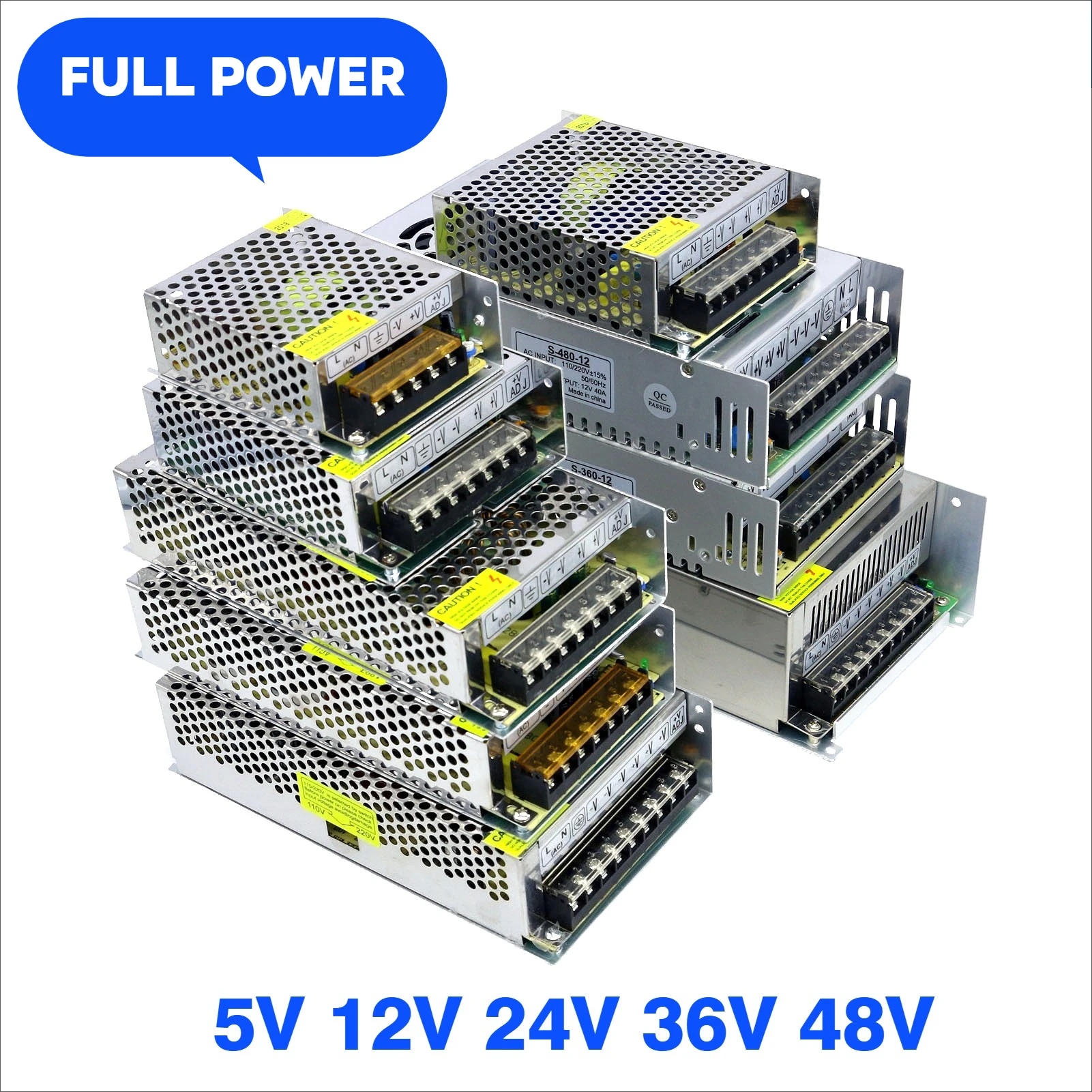 

AC Power Supply 5V 12V 24V 36V 48V High Voltage DC Low Voltage Converters Enclosed Aluminum Housing Switching Power Supplies