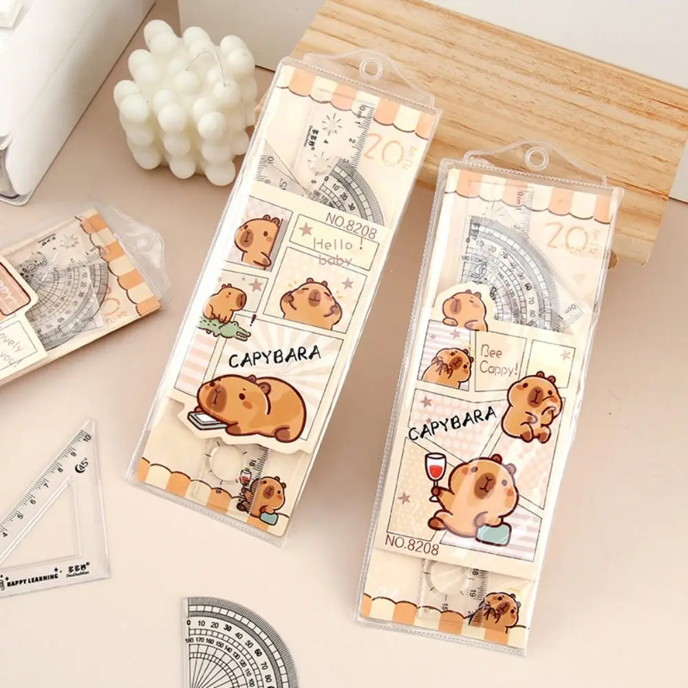 

4Pcs/set New Plastic Ruler Transparent Stationery Capybara Ruler Set Cartoon Gift Drawing Ruler