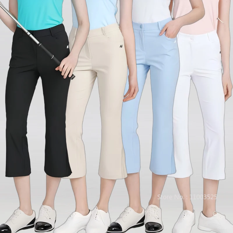 

AW Golf Pants for Women Summer Slim Cropped Trousers Flared Pleated Sports Pants Ladies High Waist Casual Sportswear XS-3XL