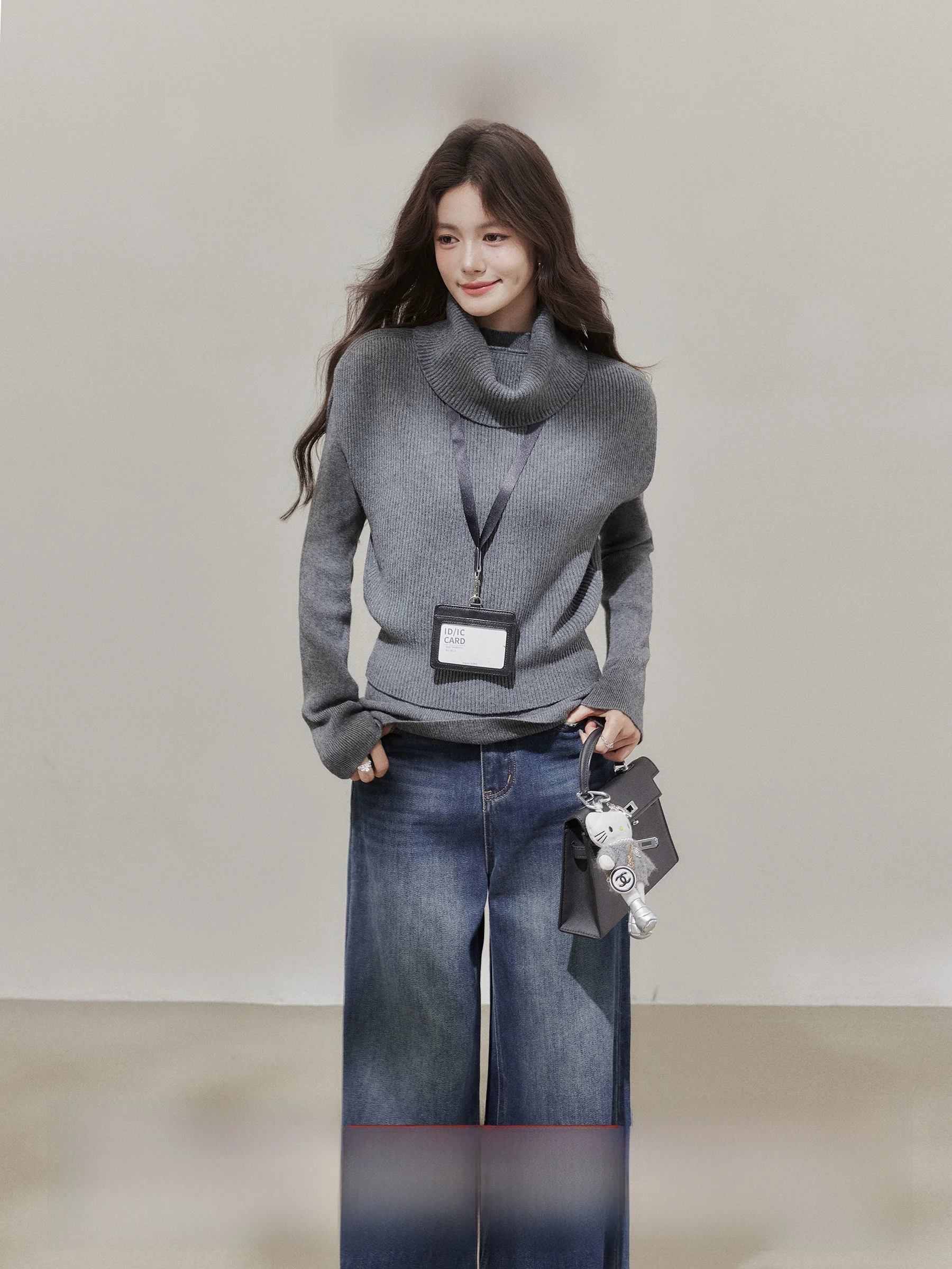 

Spring Peach Inn High Collar Cowl Ne Knitwear Lazy Sle Inner Wear Two Piece Set Women's Slim Fit Long Sve Winter Sweater