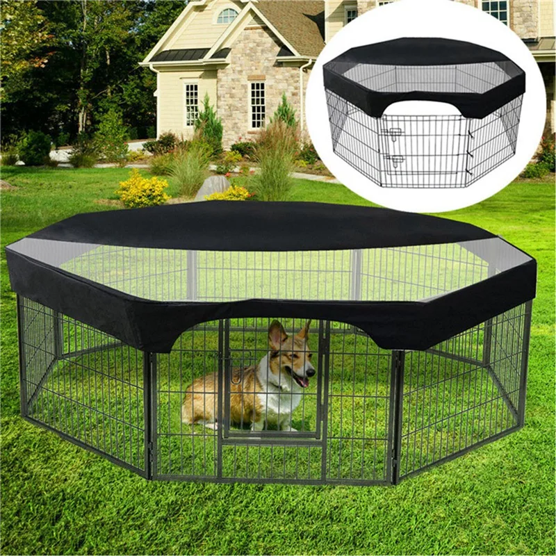 Octagon Pet Playpen Cover Mesh Fabric Sunscreen Cover Black Pet House Covers 24 Inches