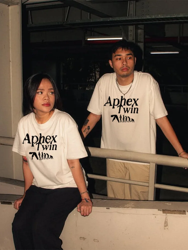 Men T-Shirt Aphex Twin Printed Graphic Cotton Harajuku Oversized Vintage Fashion Short Sleeve Tops Tees Y2k Streetwear Clothing
