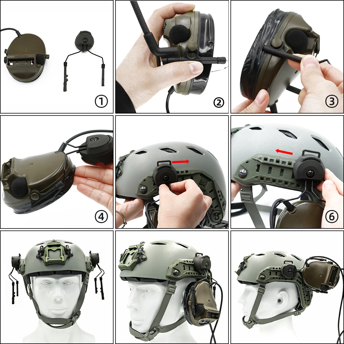 Military Tactical Helmet ARC Helmet Track Adapter Headphone Bracket and Gel Ear Pads for COMTAC I II III Tactical Headset