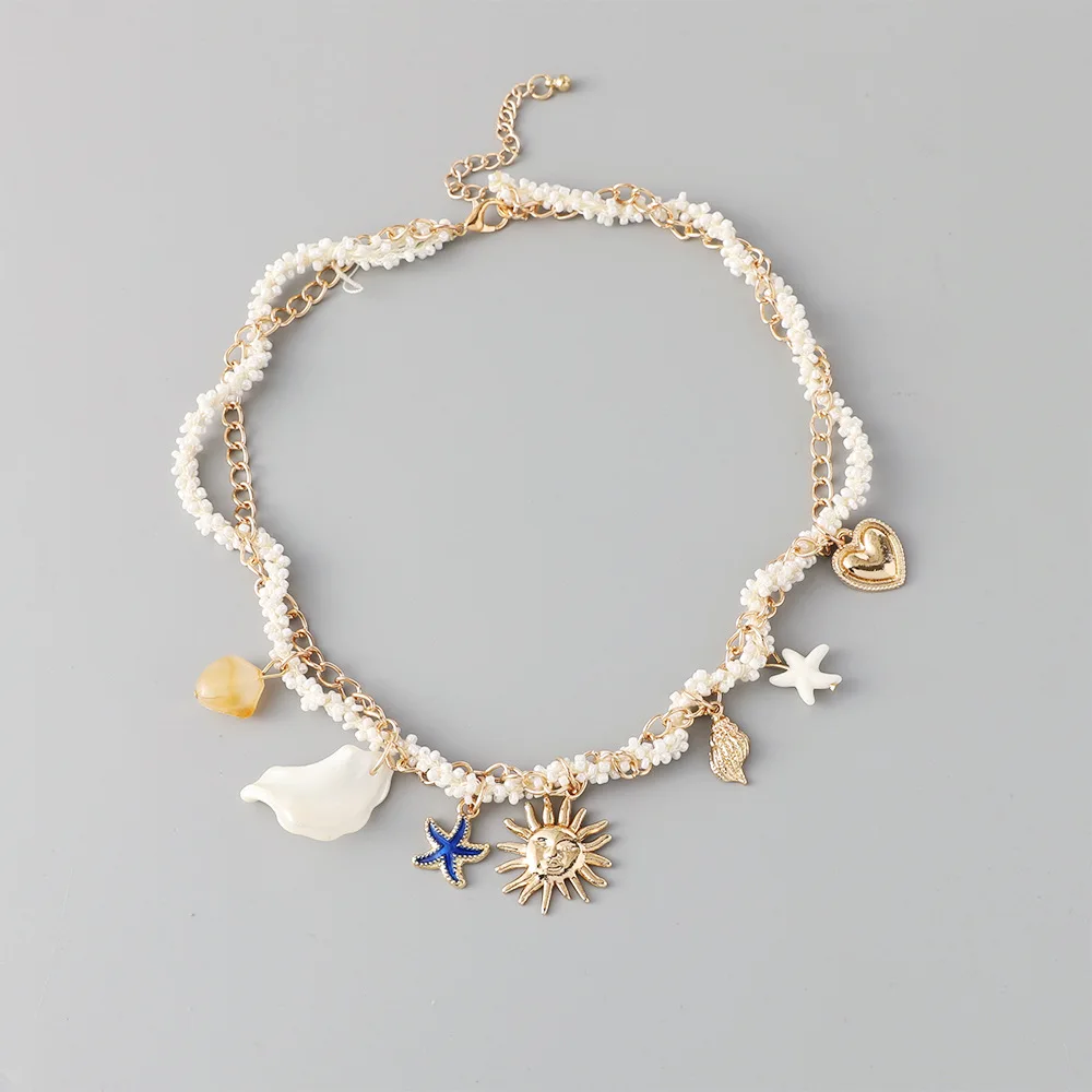 Fashion personality small sun conch love starfish pendant, rice beads hand-woven holiday style item