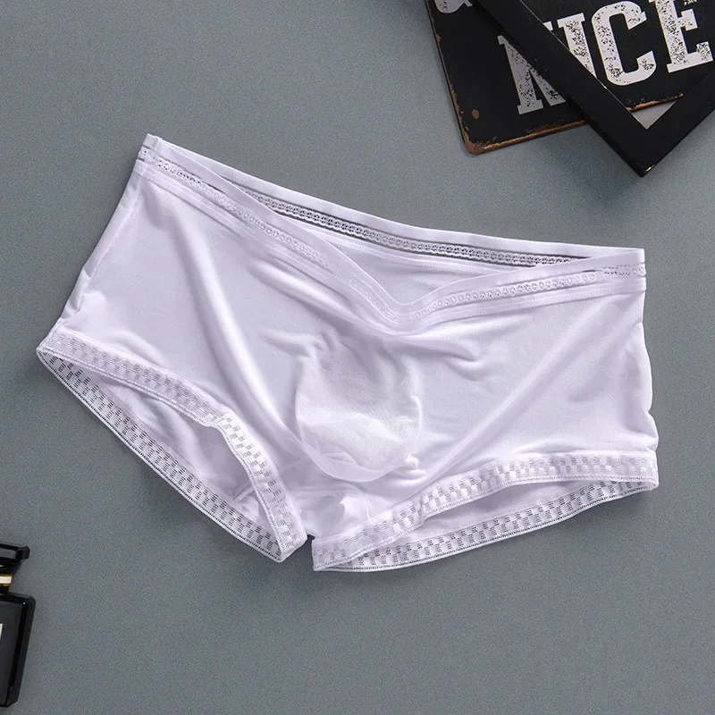 3D Convex Pouch Panties for Men Ice Silk Boxer Shorts Large Space Sexy Transparent Quick Dry Men Underwear Tight Bottom Lingerie