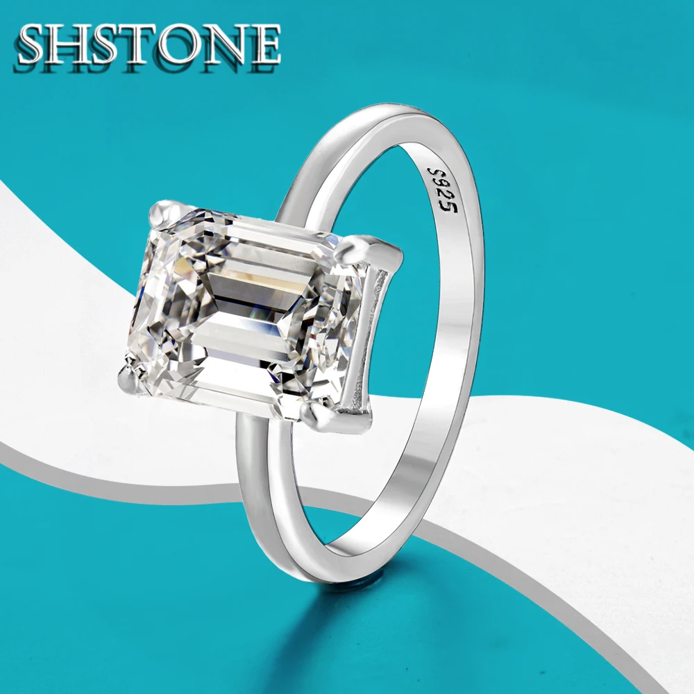 

SHSTONE 8*10mm 4ct Moissanite Ring s925 Sterling Sliver White Gold Bride Wedding Band Diamond Engagement Rings For Women Gift