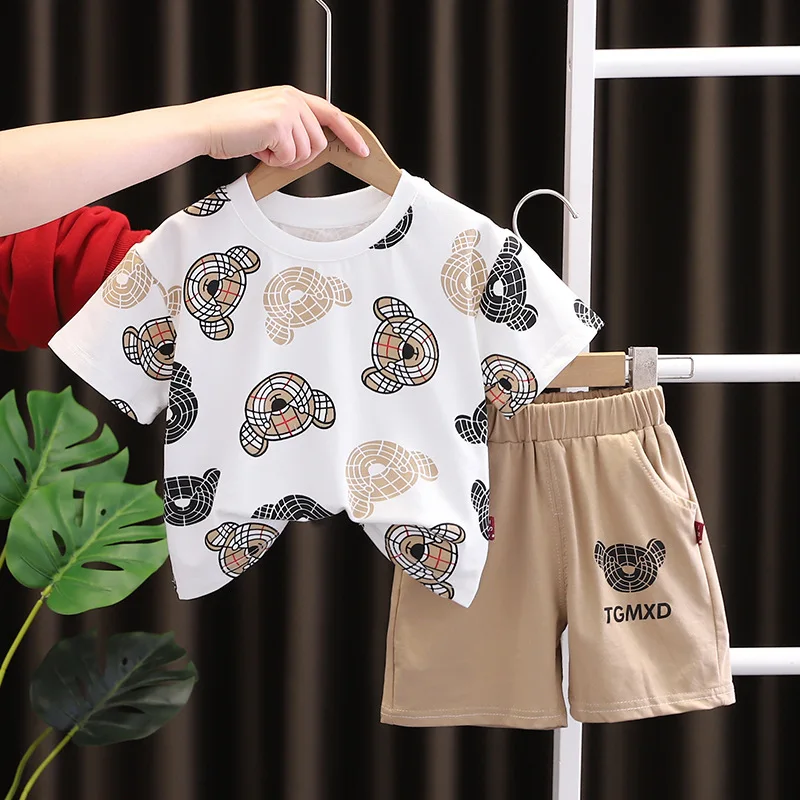 Baby Boy Summer Clothes Toddler Outfits 2023 Korean Cartoon O-neck Short Sleeve T-shirts Tops and Shorts Kids Boys Set Clothing