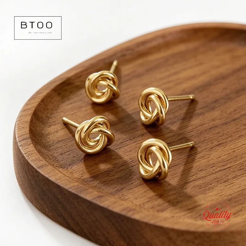 

Серьги-гвоздики с узлом любви из позолоченного золота 14K (5 мм/6 мм), оптовая продажа, фурнитура для ювелирных изделий DIY, 1/20 14kt GF