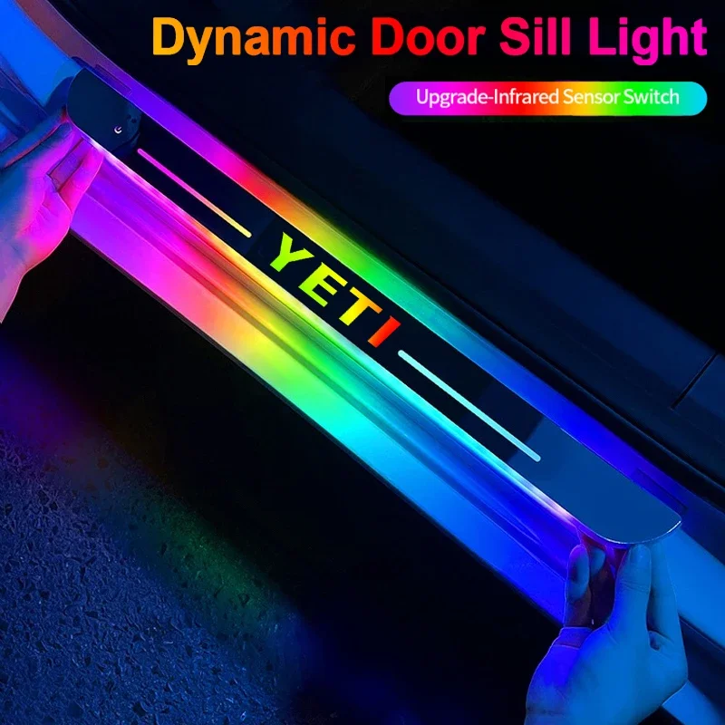 Car Door Sill Threshold Lamp LED Welcome Plate Pedal Light Decoration Accessories For Skoda YETI Logo