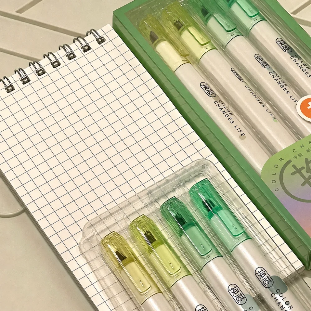 

4pcs Portable Refillable Highlighter Pen Soft Tip Mild Pastel Color Art Marker Pen Quick Dry Note Taking Markers School Office