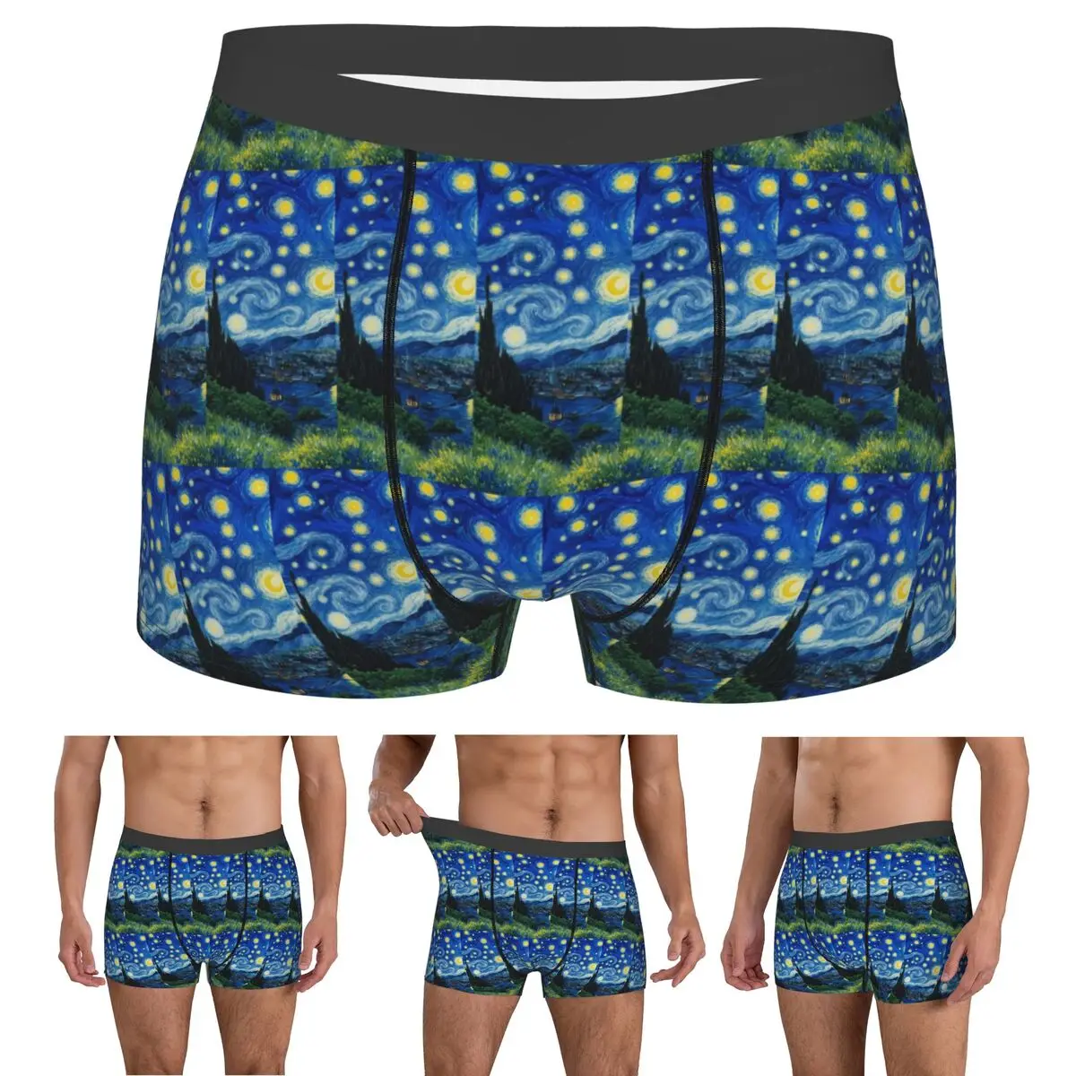 Boxer Underpants Shorts Vincent Van Gogh Starry Night Star Famous Oil Painting Panties Men's Comfortable Underwear Man Gift
