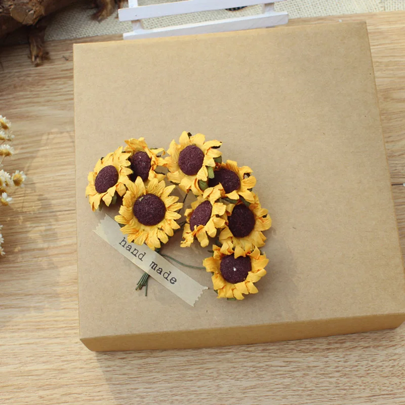 100pcs Mini Artifitial Sunflower Foam Daisies Flower DIY Wedding Invitation Card Decoration Gifts Candy Package Accessories